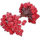 100 Tallos de Alambre de Bayas de Acebo Artificiales Adorno de Flores Artificiales 200 Piezas 12 mm Mini Bayas Frutos Escarchados de Navidad, Rojo
