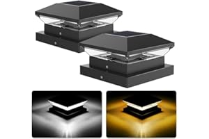 NATPOW Solar Post Lights, Solar Garden Lights Warm White & Cool White Fence Post Light, Auto On/Off Garden Post Cap Lamp IP65 Waterproof for Wooden Posts, Park Squares, Courtyards, Fence(2 Packs)