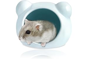 LuckyOpt Casa de hámster de cerámica, escondite semicerrado para verano, bonito animal pequeño, nido de hábitat para hámsters enanos, hámster sirio, roedores (azul)