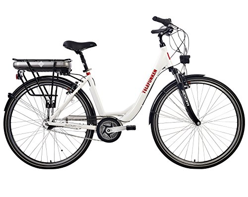 Telefunken E-Bike Damen, Elektrofahrrad 250W und 10Ah, 36V Lithium-Ionen-Akku, Shimano Nabenschaltung – Pedelec Citybike leicht, Alu in Weiß, 7 Gang, Reifengröße: 28 Zoll - 2