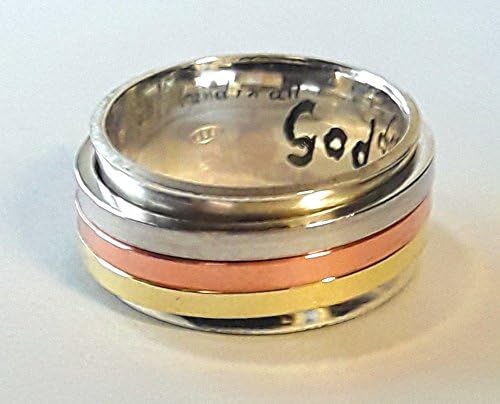 TOSIANI ARTAnxiety personalized text ring, Sterling silver ring model Cartier with 3 rorating rings of silver, copper and brass. With personalized text.