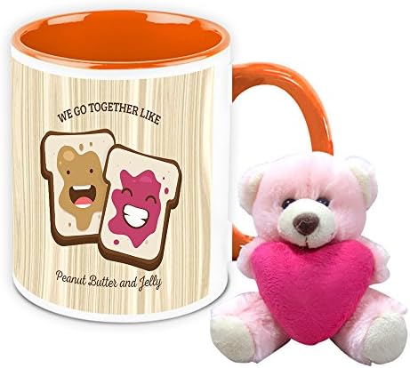 Gift For Friend - HomeSoGood Friendship Like Peanut Butter And Jelly White Ceramic Coffee Mug With Teddy - 325 ml