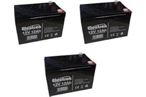 ELECTRON Lot de 3 batteries rechargeables au plomb de 12 V, 12 Ah (36 V au total), adaptées pour les alarmes solaires, traction électrique, trottinettes et vélos électriques, max 250 W