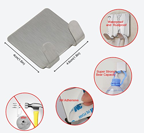 Joyoldelf 3 m Selbstklebende Haken Razor Haken Badetuch Racks für Badezimmer Küche, doppelter Haken Design, 8 Stück, Edelstahl - 2