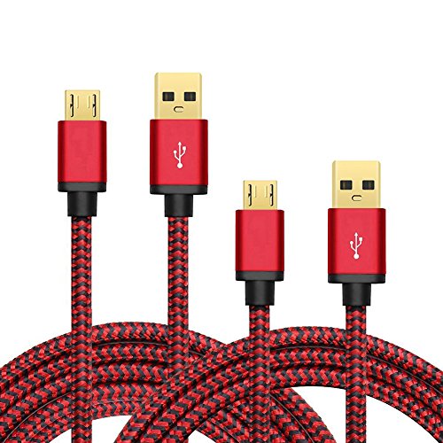 Micro USB Kabel Nylon, BeneStellar (2 Pack 0,9m & 1,8m) High Speed USB 2.0 A Male auf Micro B Synchronisations und Ladekabel für Android, Samsung, Huawei, HTC, Sony, Nexus, Xiaomi und mehr (Rot & Rot 0,9m & 1,8m)