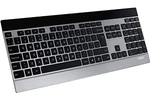 ‎RAPOO Rapoo E9270P Wireless Keyboard Ultra Slim 4 mm Keyboard Design Made of Stainless Steel and Aluminium 9 Months Battery Life German Layout QWERTZ PC & Mac - Black/Silver