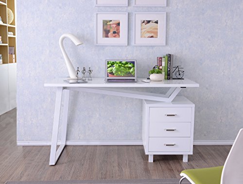 SixBros. Computer Desk - Office Desk - High Gloss White - CT-3533/2181