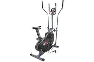 FITFIU Fitness BELI-120 - Bicicleta Elíptica con sillín Regulable, multifunción modalidad Elíptica y Estática, Disco inercia de 5kg, Pantalla LCD y Pulsómetro, Bicicleta Fitness Entrenamiento Indoor