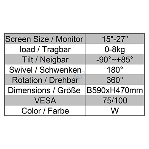 HFTEK Monitor Tischhalterung Halter Ständer TFT LED LCD Bildschirm Monitor VESA 75 / 100 GM112F - 9