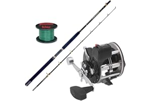 VF-ANGELSPORT Norwegen Angelset Rute + Penn Multirolle mit Zählwerk + Schnur Meeresset