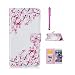Produktbild MUTOUREN Schutzhülle Drucken Geldbörse für Samsung Galaxy S6 Ultradünne Geprägt Bookstyle PU Leder Flip Wallet Case Schale mit Magnetic lock Kratzfeste Anti-Schock Etui Hülle Zubehör Bumper + Metall Stylus Pen - Pfirsichblüte Blumen Rosa
