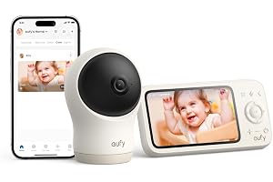 eufy Babyvakt C10, 2K HD Kamera & 4,5" display | Pan-tilt, 4× zoom, nattseende, hybrid Wi-Fi/offline, 12t batteri, rörelse-, ljud- och temperatursensor, tvåvägssamtal, VOX