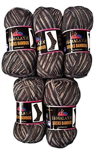 5 x 100 Gramm Sockenwolle schwarz grau hellgrau 130-01, 500 Gramm Wolle für Stricksocken und Strümpfe