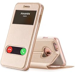 FYY Funda iPhone 6S Plus, Funda iPhone 6 Plus, De Soporte Magnetico en la Parte Cubierta y Funcion de Ventana con Vista a Pantalla Superior para Apple iPhone 6S Plus/6 Plus Dorado