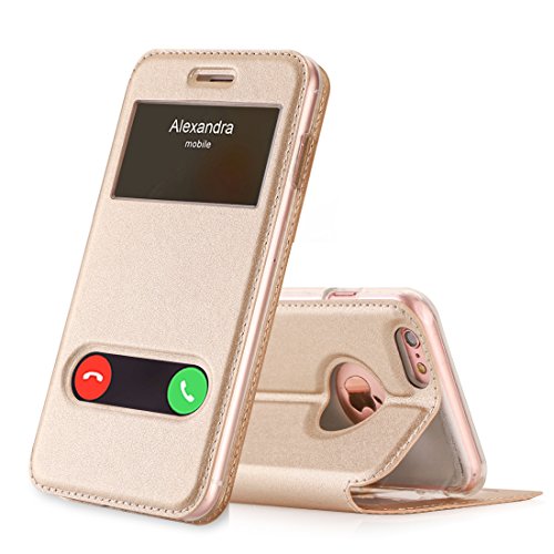 FYY Funda iPhone 6S Plus, Funda iPhone 6 Plus, De Soporte Magnetico en la Parte Cubierta y Funcion de Ventana con Vista a Pantalla Superior para Apple iPhone 6S Plus/6 Plus Dorado