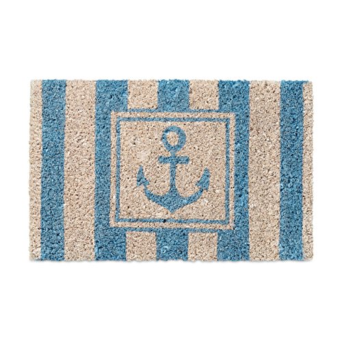 Relaxdays Fußmatte Kinder mit Bild Motiv Anker als Türvorleger klein für Kinderzimmer aus Kokos mit rutschfestem Boden aus Gummi Mini Fußabtretet und Türmatte HBT: 1,5 x 40 x 25 cm, Motiv: Anker
