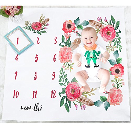 Preisvergleich Produktbild Homyl Blumen Fotografie Hintergrund mit monatlichem Meilenstein Baby Säuglings Fotohintergrund-Decke 12 Monats Fotografieren Decke Geschenk zur Geburt
