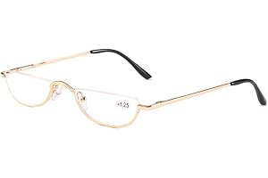 KoKoBin Half Frame Reading Glasses Spring Hinges for Men Women Slim Half Moon Lens Readers Metal Semi Rimless eyewear