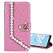 Produktbild Nadoli Leder Hülle für Galaxy S10,Luxus Bling Glitzer Diamant 3D Handyhülle im Brieftasche-Stil Perle Herz Flip Schutzhülle Etui für Samsung Galaxy S10,Rosa