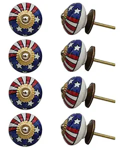 8 Pieces Drawer Hardware | Ceramic Single Hole Drawer Pulls | Multicolor Kitchen Handles Cabinet | Us Flag Knobs for Kids Room | 3.81 cm Knobs