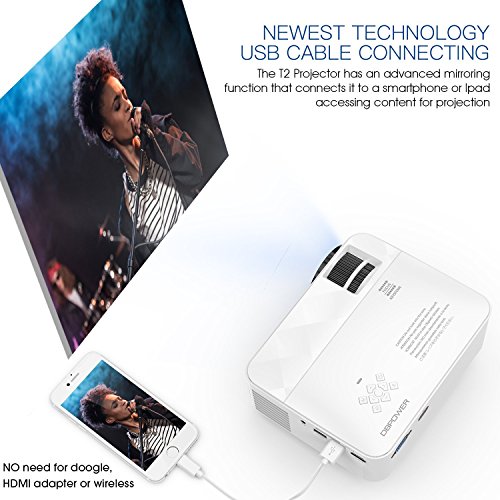 Beamer, T21 LCD Minibeamer und iPad / Smartphones mit USB-Kabel Anschließen, Multimedia Heimkino Video Projektor Unterstützt 1080P HDMI USB SD Karte VGA AV mit Kostenlosem HDMI Kabel - 2