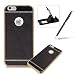 Produktbild iPhone 6S Ultra Dünn Thin Kratzfest Hülle,iPhone 6 Leicht Leder Zurück Schale Case,Herzzer Luxus Gergeous Stoßfest [Gold Galvanisieren] Überzug TPU Rahmen Bumper Flexibel HandyHülle Schutzhülle Cover für iPhone 6/6S 4.7 Zoll + 1 x Frei Schwarz Handy Halterung Ständer + 1 x Frei Schwarz Stift Stylus -Schwarz