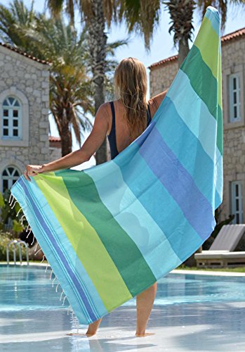Fouta Hamamtuch xxl 'Casablanca' | Leichtes Strandtuch 200x200 oder 100x190cm | 100% Baumwolle, Hochwertige Qualität, sehr weich | Original nur von ZusenZomer (100x190cm, Türkis, blau und grün)