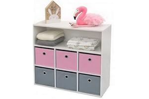 Fornord Meuble 6 Paniers+ 1 Niche, Panneau de particule, Multicolore, 31 x 10,5 x 77 cm