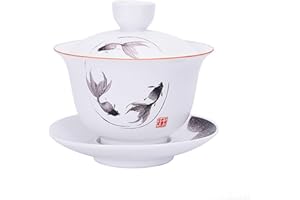 LIANG BAOBAO Porcelana Gaiwan 237 ml filiżanka do herbaty biała glazurowana tureen chiński pokrowiec sancai miska warga kubek spodek zestaw (ryba)