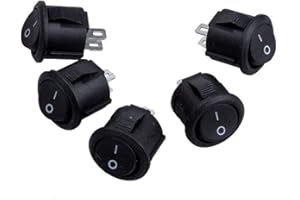 Movilideas Interruptor basculante redondo negro SPST 2 terminales 6A 250VAC UL VDE 5 Unidades