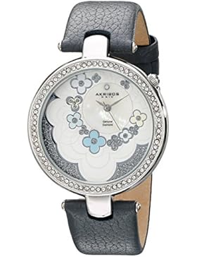 Akribos XXIV Damen Lady Diamond Blume Zifferblatt Swiss Quarz Lederband Armbanduhr