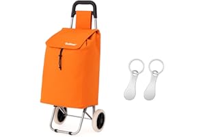 ATX LUGGAGE EST. 1991 Premium 59Ltr Foldable Shopping Trolley with 2Pcs Stainless Steel Trolley Token, Hard Wearing & Lightweight Trendy Collapsible Push/Pull Cart for Easy Storage with 1 Year Guarantee (Orange)