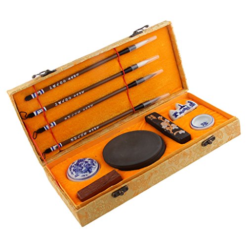 Gazechimp Kalligraphie Set (Pinsel, Tinte Stein, Holz Stempel, Tinte Platte, Tintenstift, Pinsel Rest, Wasser gut, kleine Löffel) für Kalligraphie Anfänge und Fans - 8