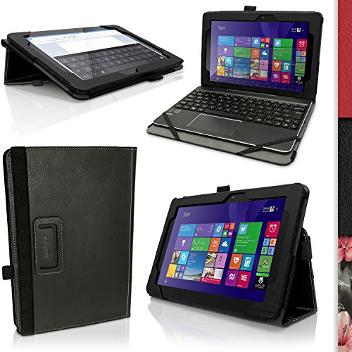 igadgitz Schwarz PU Ledertasche Hülle Folie Cover für Asus Transformer Book 10.1" T100 CHI FG007B mit Multi Winkelbetrachtung Stand + Auto Sleep/Wake + Displayschutzfolie