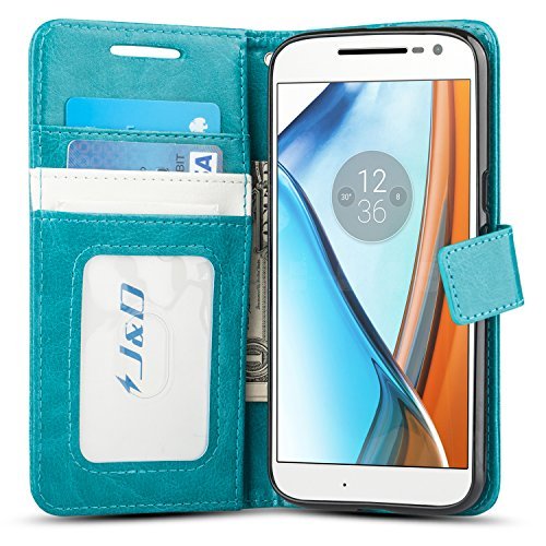 J&D Custodia Moto G4/G4 Plus, [Portafoglio Stand] [Sottile Adatta] Protettiva Robusta Antiurta Flip Custodia per Motorola Moto G4, Moto G4 Plus - Turchese