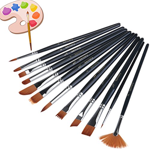 UEETEK 12 Pcs Nylonhaar Ölmalpinsel Fächerpinsel Malerei Pinsel für Künstler Aquarell Acryl Ölmalerei - 5