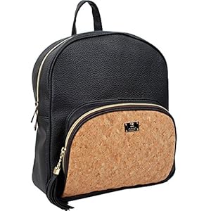 Copi Women's Bags Lovely, Feminine Round Shape Design Cork Quilted Point Small Backpacks Black Beige