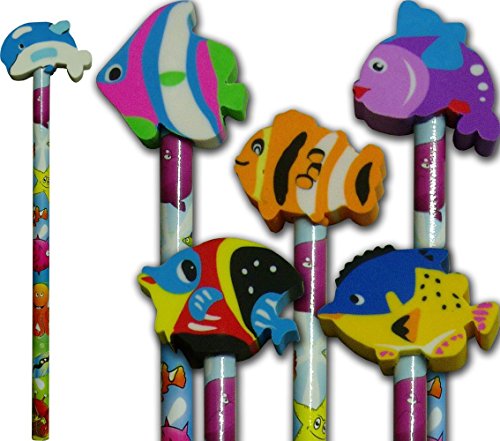 Party2u Sealife Themed Pencil With Fish Shaped Eraser Topper (8 Supplied)