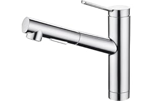 CREA Pull Out Kitchen Taps, Kitchen Mixer Tap with 2 Function Sprayer, 120° Swivel Single Handle Sink Mixer Taps, Kitchen Sink Tap with Pull Out Sprayer, Chrom