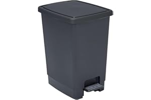 SUNDIS Flat Bin, poubelle à pédale 30 L, rectangulaire, en plastique recyclé, avec anses pour accrocher et cacher le sac, noir et anthracite, pour cuisine, bureau, buanderie, atelier, salle de bain