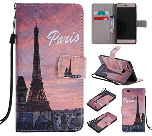 Feeltech HUAWEI P9 Lite Hülle PU-Leder und Brieftasche Bunte Muster Fall mit Magnetverschluss, Hybrid-Kickstand mit Stand-Funktion, schlagen Sie schützende weiche TPU Stoßstangenabdeckung und Kreditkartenhalter für HUAWEI P9 Lite Handgelenk Bügel-Buch-Art-Geldbeutel-Tasche mit 2 In 1 Berühren Sie Stift – Turm - 6