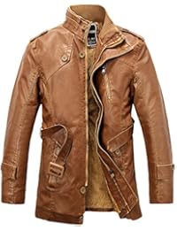 Baymate Hombre Cazadoras Imitacion Piel Invierno Cálido Trench Coat Casual Chaqueta con Cinturones