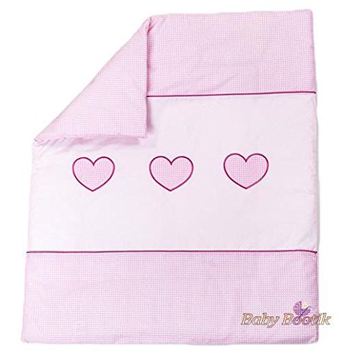 Quilt with Embroidered Heart / Duvet Filling Suitable for Crib / Pram - PINK