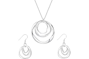 KONFEN Conjunto de Joyas de Plata, Plateado Círculo Juegos de Joyas Conjunto Pendientes y Collar Mujer, Geometría Joyeria Bisuteria Colgante Set para Mujeres Niñas