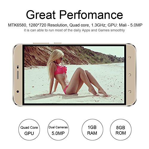 kivorsÂ® L3Â Smartphone Android 5.1Â con MT6580Â Quad Core 1.3Â gmhz Cellulare con schermo da 5.5Â pollici IPS (1280Â * 720) Dual SIM Phone