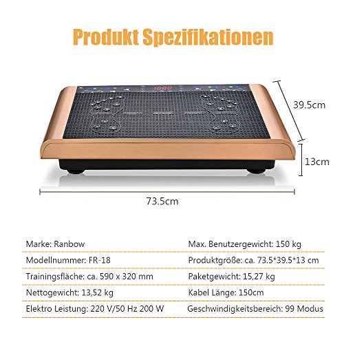 Ranbow Bluetooth 99 Intensitätsstufen Vibrationsplatte mit großer rutschsicheren Trainingsfläche, 5 Programme Angenehm leise Vibrationstrainer, perfekt für den Heimgebrauch - 4