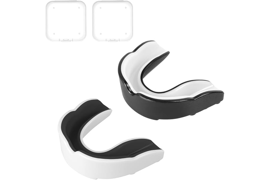 Flintronic 2 Pcs Adult Sports Mouthguard Gum Shield with Case, for Rugby Boxing Martial Arts Hockey MMA Karate Taekwondo and Other Contact Sports (White + Black)