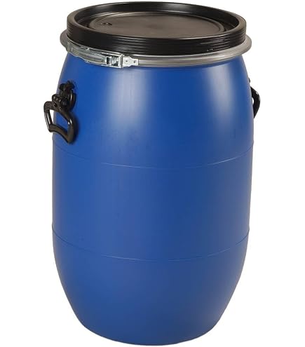 BAUPROFI Fût à Col Large 40 Litres Bleu - Ouverture 19 Cm Avec Couvercle Et Poignées - Qualité Alimentaire