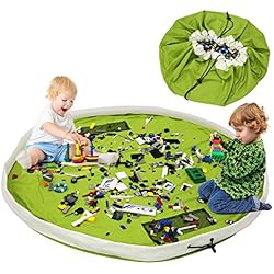 BELLESTYLE Sac de rangement Jouet,60 Pouces (150CM) Coton Grand Sac de Rangement de Jouets Organisateur Tapis Organisateur de Jouets pour Bébé Enfant (Vert)