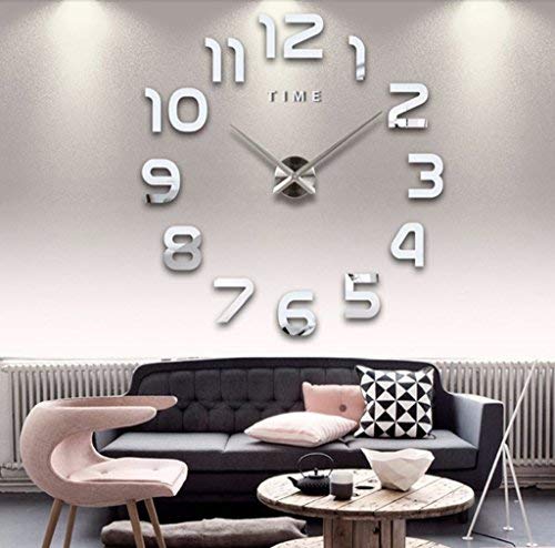 Asvert Reloj de Pared 3D Silencioso DIY de Material Acrílico con Números Adhesivos (Efecto de Espejo) y Agujas EVA para Decoración de Hogar (Estilo B)